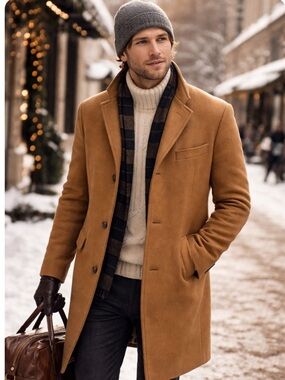 J. Crew Thompson Camel Topcoat with Quilted Beige Lining